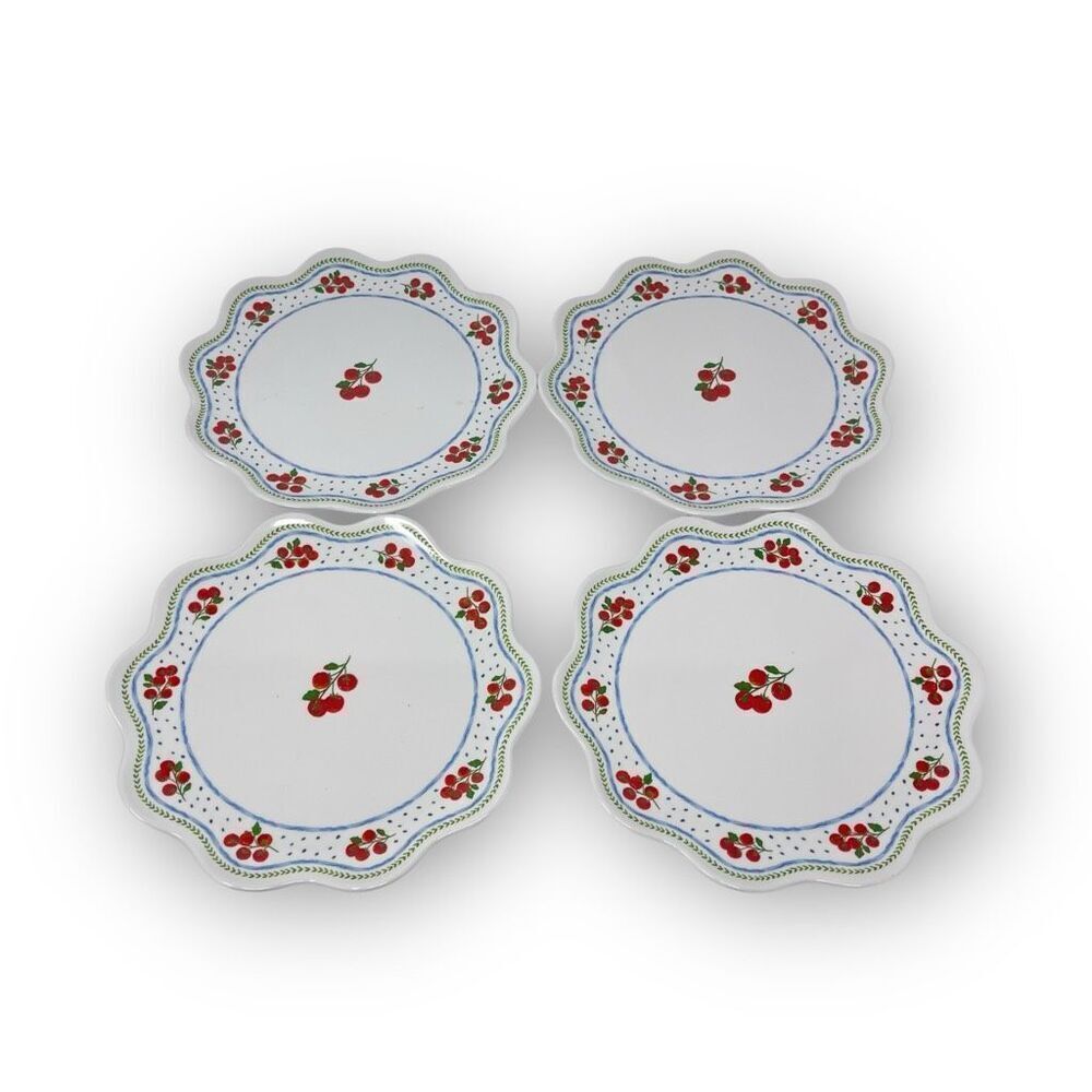 Rachel Ashwell The Farmhouse Melamine Red Fruit Set of 4 Small Scalloped Plates
